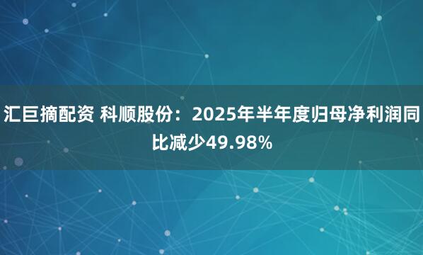汇巨摘配资 科顺股份：2025年半年度归母净利润同比减少49.98%
