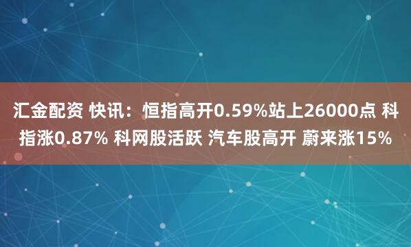 汇金配资 快讯:恒指高开0.59%站上26000点 科指涨0.87% 科网股活跃 汽车股高开 蔚来涨15%